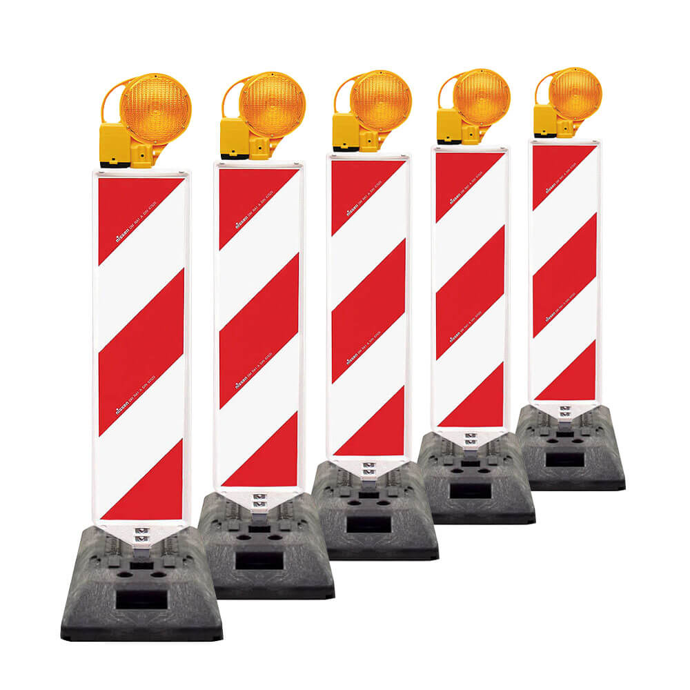 BIGPACK 5 x Leitbaken-Set K1-Fuß & Leuchte, Basic, re/linksw., 2-seitig, RA1, Warnbake, Sicherheitsbake