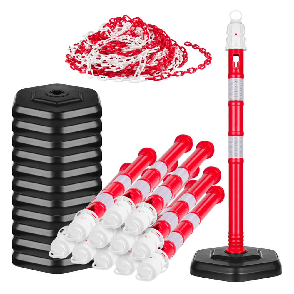 BIGPACK 3 x Kettenpfostenset Multi-MAX, rot/weiß, mit 50 m Kette, Höhe: 100 cm