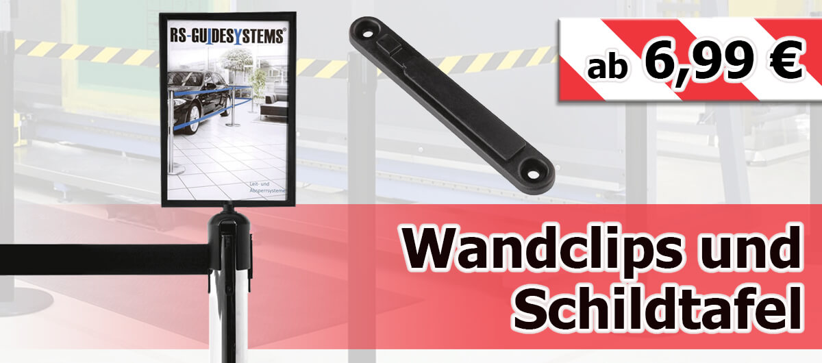 Wandclips und Schildtafel ergänzen Ihr Gurtabsperrsystem
